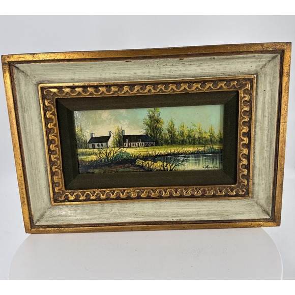 Other - Vintage Framed Painting on Board-Rural European Landscape Scene-Signed